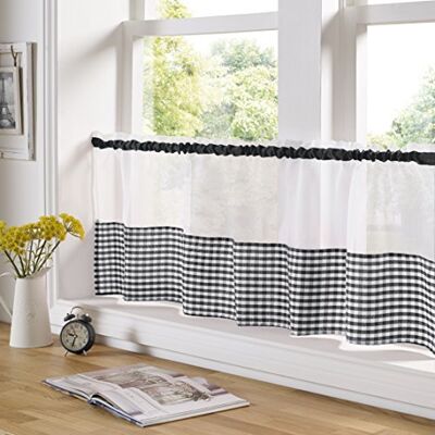 Alan Symonds Gingham Slot Top Voile Cafe Gardinpanel (150 cm x 61 cm, svart) Alan Symonds Gingham Slot Top Voile Cafe Gardinpanel (150 cm x 61 cm, svart)