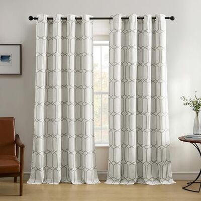 Elrene Kaiden Mörkläggande geometriskt fönstergardin, heminredning, enkel panel, 132 B x 213 L cm (1 panel), grå Elrene Kaiden Mörkläggande geometriskt fönstergardin, heminredning, enkel panel, 132 B x 213 L cm (1 panel), grå