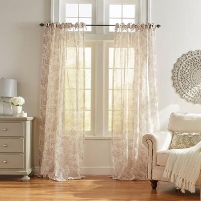 Elrene Home Fashions Westport blommig tie-top genomskinlig fönstergardin, 132 cm x 241 cm (1 panel), lin Elrene Home Fashions Westport blommig tie-top genomskinlig fönstergardin, 132 cm x 241 cm (1 panel), lin