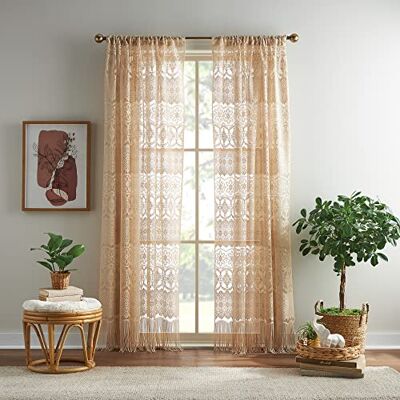 CHF Sheer spets vintage tofs frans fönster gardin sovrum, vardagsrum, studentrum, stångficka, 1 panel, polyester, mandel, 213 cm CHF Sheer spets vintage tofs frans fönster gardin sovrum, vardagsrum, studentrum, stångficka, 1 panel, polyester, mandel, 213 cm