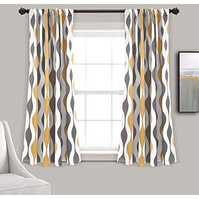 Lush Decor Frodig dekor mitten av århundradet geo rum mörkläggningsgardiner fönster gardin panel par, 132 cm B x 160 cm L, guld och grå Lush Decor Frodig dekor mitten av århundradet geo rum mörkläggningsgardiner fönster gardin panel par, 132 cm B x 160 cm L, guld och grå