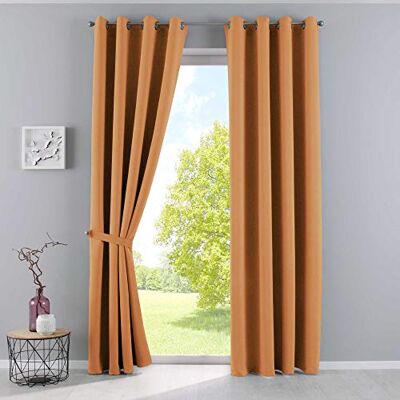 Gardinenbox Gardinerlåda, gardiner, ogenomskinliga "Newyork" orange, H x B 245 x 140 cm, 2-pack, termiska gardiner, mörkläggningsgardin, mörkläggningsgardin, mörkläggningsöljetter, ljudisolerande, Oeko-Tex Gardinenbox Gardinerlåda, gardiner, ogenomskinliga "Newyork" orange, H x B 245 x 140 cm, 2-pack, termiska gardiner, mörkläggningsgardin, mörkläggningsgardin, mörkläggningsöljetter, ljudisolerande, Oeko-Tex