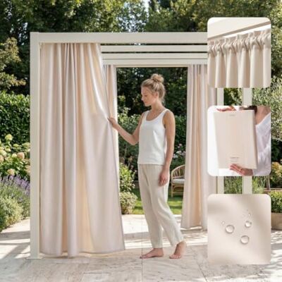 room99 Utomhusgardiner med veckband Garden Line 155 x 250 cm bred x höjd utomhus gardin väderbeständigt vattentätt insynsskydd solskydd gardiner trädgård vindtätt ljus kräm, 1 st room99 Utomhusgardiner med veckband Garden Line 155 x 250 cm bred x höjd utomhus gardin väderbeständigt vattentätt insynsskydd solskydd gardiner trädgård vindtätt ljus kräm, 1 st