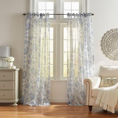 Elrene blommig slip-topp genomskinlig fönstergardinpanel, poly-linneblandning, indigo, 132 cm B x 213 cm L (paket med 1) Elrene blommig slip-topp genomskinlig fönstergardinpanel, poly-linneblandning, indigo, 132 cm B x 213 cm L (paket med 1)