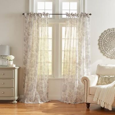 Elrene blommig stuga slips topp ren fönstergardin panel, poly-linneblandning, grå, 132 cm B x 213 cm L (paket med 1) Elrene blommig stuga slips topp ren fönstergardin panel, poly-linneblandning, grå, 132 cm B x 213 cm L (paket med 1)