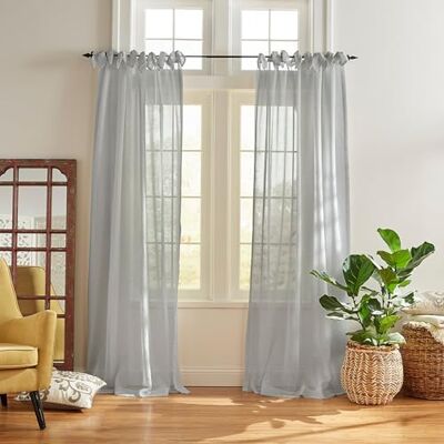 Elrene Home Fashions Wien, genomskinlig fönstergardinpanel med knytband, 132 cm x 241 cm (1 panel), dammig blå Elrene Home Fashions Wien, genomskinlig fönstergardinpanel med knytband, 132 cm x 241 cm (1 panel), dammig blå