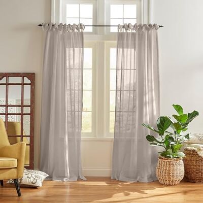 Elrene Home Fashions Wien, genomskinlig fönstergardinpanel med knytband, 132 cm x 213 cm (1 panel), ljusgrå Elrene Home Fashions Wien, genomskinlig fönstergardinpanel med knytband, 132 cm x 213 cm (1 panel), ljusgrå