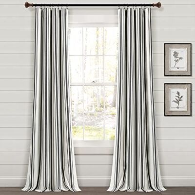 Lush Decor bondgård randigt garn färgat bomullsfönster gardin panel par, 107 cm B x 213 cm L, svart – klassisk modern rustik berlock – miljövänligt bomullstyg Lush Decor bondgård randigt garn färgat bomullsfönster gardin panel par, 107 cm B x 213 cm L, svart – klassisk modern rustik berlock – miljövänligt bomullstyg