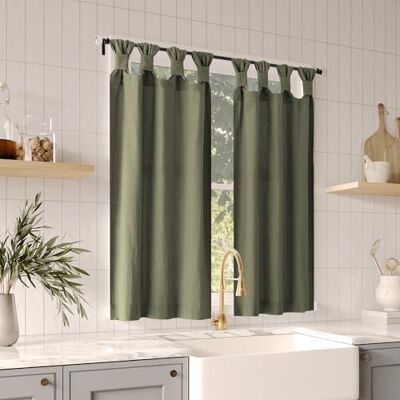 Archaeo Tvättade 100% bomull små fönster vridna flikar cafégardiner, 132 cm x 36, mossgrön Archaeo Tvättade 100% bomull små fönster vridna flikar cafégardiner, 132 cm x 36, mossgrön
