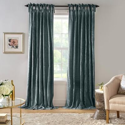 Elrene Home Fashions Korena Tie-Top fönstergardin i krossad sammet, rustik chic gardinpanel för vardagsrum eller sovrum, 127 cm x 235 cm, påfågel, 1 panel Elrene Home Fashions Korena Tie-Top fönstergardin i krossad sammet, rustik chic gardinpanel för vardagsrum eller sovrum, 127 cm x 235 cm, påfågel, 1 panel