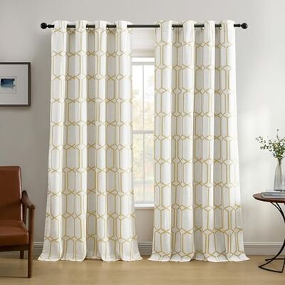 Elrene geometrisk mörkläggningsgardiner för rum, linne, guldgul, 132 cm B x 213 cm L (paket med 1) Elrene geometrisk mörkläggningsgardiner för rum, linne, guldgul, 132 cm B x 213 cm L (paket med 1)