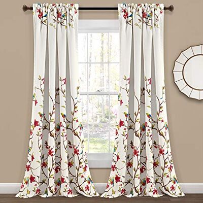 Lush Decor Frodig dekor Neela fåglar rum mörkläggande fönster gardin panel par, 213 cm L x 132 cm B, elfenben och brun Lush Decor Frodig dekor Neela fåglar rum mörkläggande fönster gardin panel par, 213 cm L x 132 cm B, elfenben och brun