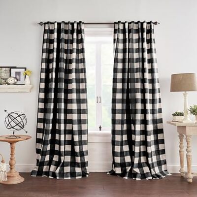 Elrene Home Fashions bondgård levande gringer buffalo-check mörkläggningsgardiner för rum, vardagsrum och sovrum draperi med stångfickflikar, 132 cm x 274 cm, svart, 1 panel Elrene Home Fashions bondgård levande gringer buffalo-check mörkläggningsgardiner för rum, vardagsrum och sovrum draperi med stångfickflikar, 132 cm x 274 cm, svart, 1 panel