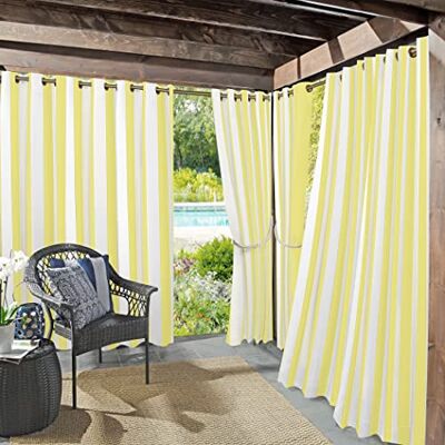 Sun Zero Valencia 2-pack cabana rand inomhus/utomhus UV-skyddande energieffektiv genomföring gardin panel par, gul, 137 cm x 241 cm Sun Zero Valencia 2-pack cabana rand inomhus/utomhus UV-skyddande energieffektiv genomföring gardin panel par, gul, 137 cm x 241 cm