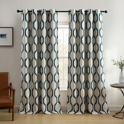 Elrene Home Fashions Renzo Ikat geometriskt mörkläggningsgardiner för rum, vardagsrum och sovrumsdraperi med öljetter, 132 cm x 241 cm, 1 panel, indigo Elrene Home Fashions Renzo Ikat geometriskt mörkläggningsgardiner för rum, vardagsrum och sovrumsdraperi med öljetter, 132 cm x 241 cm, 1 panel, indigo