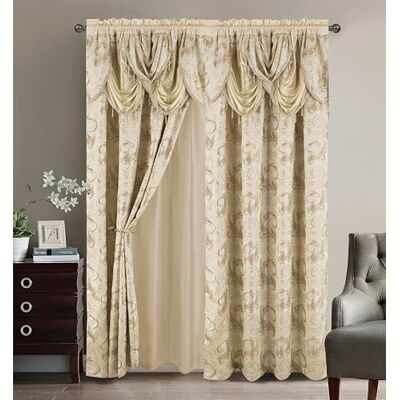 GLORY RUGS Golden Rugs Jacquard Luxury Curtain Window Panel Set Curtain with Attached Valance and Backing Bedroom Living Room Dining 112"X84" Each Jana Collection (Beige) GLORY RUGS Golden Rugs Jacquard Luxury Curtain Window Panel Set Curtain with Attached Valance and Backing Bedroom Living Room Dining 112"X84" Each Jana Collection (Beige)