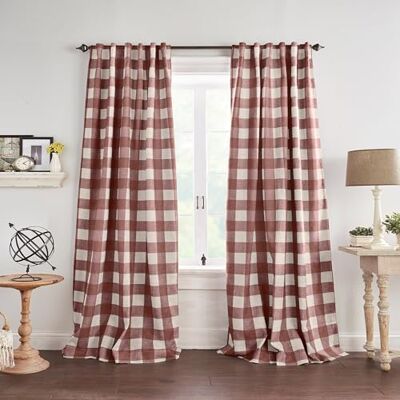 Elrene Home Fashions Rutig lantlig mörkläggningsgardin, bongårdsstil, Grainger, draperi för vardagsrum och sovrum med gardinstångsfickor, 132 x 241 cm, röd, 1 panel. Elrene Home Fashions Rutig lantlig mörkläggningsgardin, bongårdsstil, Grainger, draperi för vardagsrum och sovrum med gardinstångsfickor, 132 x 241 cm, röd, 1 panel.