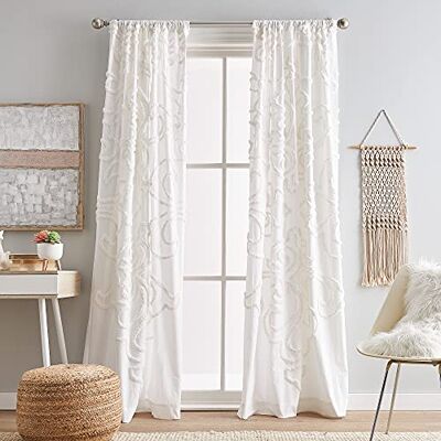 Peri Home Gates tuftad chenille stång ficka fönster gardin panelpar, 241 cm, vit Peri Home Gates tuftad chenille stång ficka fönster gardin panelpar, 241 cm, vit