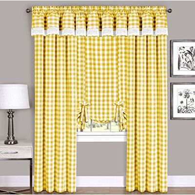 ACHIM Home Furnishings, Gul & vit buffel ruta gardin enkel panel, 42 tum x 60 cm ACHIM Home Furnishings, Gul & vit buffel ruta gardin enkel panel, 42 tum x 60 cm