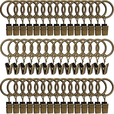 AMZSEVEN 44-pack gardinringar i metall med klämmor, gardinhängare, draperiklämmor med ringar, draperiringar 2,5 cm inre diameter, passar diameter 5/8 tum gardinstång, vintage brons AMZSEVEN 44-pack gardinringar i metall med klämmor, gardinhängare, draperiklämmor med ringar, draperiringar 2,5 cm inre diameter, passar diameter 5/8 tum gardinstång, vintage brons