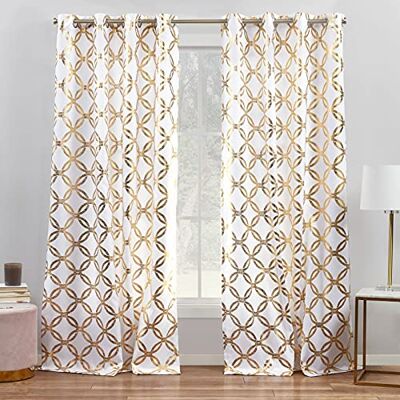 Exclusive Home Curtains Modo metallisk geometrisk ljusfiltrering öljett topp gardinpanel par, 54 x 96, vinter/guld Exclusive Home Curtains Modo metallisk geometrisk ljusfiltrering öljett topp gardinpanel par, 54 x 96, vinter/guld