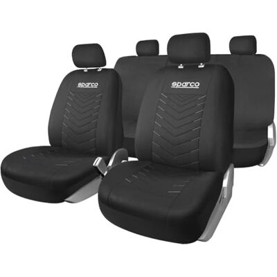 Sparco Origin Komplett sadelöverdrag Svart/Grå Universal Sportdesign Kompatibel med sidokrockkuddar Hållbart tyg som andas Sparco Origin Komplett sadelöverdrag Svart/Grå Universal Sportdesign Kompatibel med sidokrockkuddar Hållbart tyg som andas