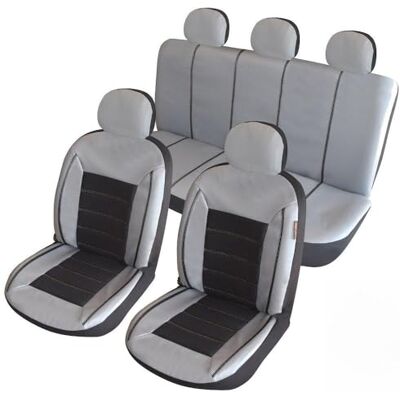 akhan-tuning ATKKD5 – konstläder bil stolsöverdrag set 11 delar grå/svart akhan-tuning ATKKD5 – konstläder bil stolsöverdrag set 11 delar grå/svart