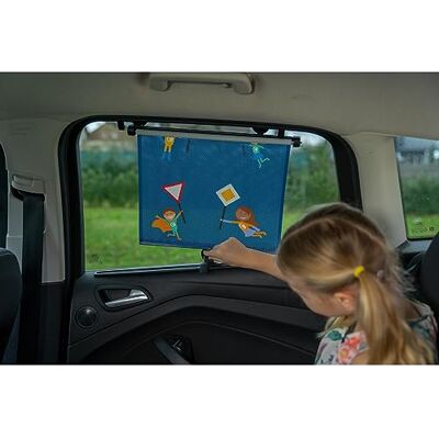 Cartrend solskydd – rullgardin HEROT skyddar mot värme och UV-strålar, med sugkopp, färgglad design för barn, set om 2, blå Cartrend solskydd – rullgardin HEROT skyddar mot värme och UV-strålar, med sugkopp, färgglad design för barn, set om 2, blå