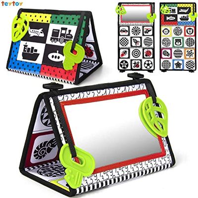 teytoy Tummy Time Mirror Flip babyspegel golvspegel vikbar med hög kontrast mönster och bitringar bilstol spegel för nyfödda barn upptäckt babyleksaker teytoy Tummy Time Mirror Flip babyspegel golvspegel vikbar med hög kontrast mönster och bitringar bilstol spegel för nyfödda barn upptäckt babyleksaker