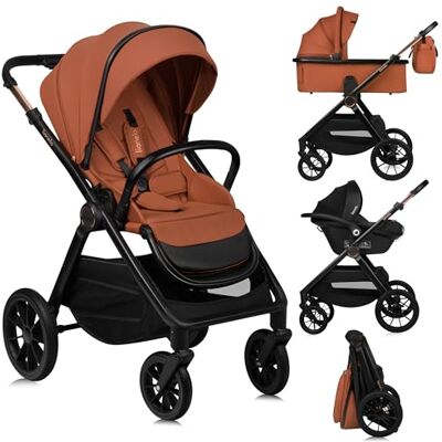 Lionelo Layla 3-i-1 Kombivagn med Liggdel Sittdel & Bilbarnstol i-Size (ADAC) – 0–4 År (max 22 kg) – Terränghjul med Dämpning, 3D Ventilation & UPF50+ Sufflett, Hopfällbar, Tillbehörspaket, Brun Lionelo Layla 3-i-1 Kombivagn med Liggdel Sittdel & Bilbarnstol i-Size (ADAC) – 0–4 År (max 22 kg) – Terränghjul med Dämpning, 3D Ventilation & UPF50+ Sufflett, Hopfällbar, Tillbehörspaket, Brun