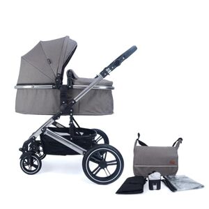 Pixini Neyla Kombi barnvagn med tygbricka/buggy/skötväska/mugghållare/regnpresenning/myggnät/skötdyna (krom/brun)