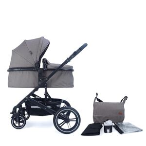 Pixini Neyla Kombi barnvagn med tygbricka/buggy/skötväska/mugghållare/regnpresenning/myggnät/skötdyna (svart/brun)