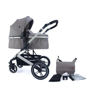 Pixini Neyla Kombi barnvagn med tygbadkar/buggy/skötväska/dryckeshållare/regnpresenning/myggnät/skötdyna (grå/brun)