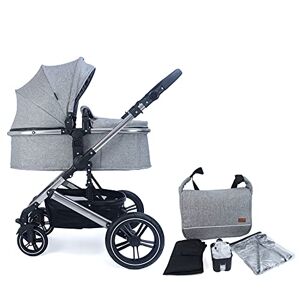 Pixini Neyla Kombi barnvagn med tygbricka/buggy/skötväska/mugghållare/regnpresenning/myggnät/skötdyna (krom/grå)