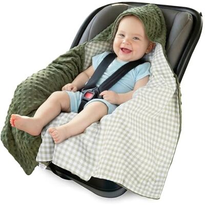 Medi Partners Slagtäcke 100% bomull 85 x 85 cm gosig filt för barnvagn babystol universell babyfilt dubbelsidig buggy bilstol (Rutig med olivfärgad Minky) Medi Partners Slagtäcke 100% bomull 85 x 85 cm gosig filt för barnvagn babystol universell babyfilt dubbelsidig buggy bilstol (Rutig med olivfärgad Minky)