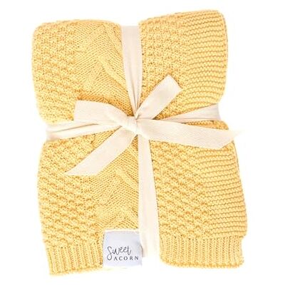 Sweet Acorn Söt ekollon stickad babyfilt i elegant mönster, ekologisk bomullsfiltar för spjälsäng eller barnvagn, mottagningsfiltar smörgul Sweet Acorn Söt ekollon stickad babyfilt i elegant mönster, ekologisk bomullsfiltar för spjälsäng eller barnvagn, mottagningsfiltar smörgul