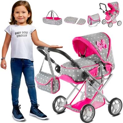 Kinderplay Dockvagn för småbarn 1-3 år – 3-i-1 Dockvagn med avtagbar bärväska och axelväska, justerbar höjd 36,5–64 cm, Barnvagn för babydockor och docktillbehör, KP0200T Kinderplay Dockvagn för småbarn 1-3 år – 3-i-1 Dockvagn med avtagbar bärväska och axelväska, justerbar höjd 36,5–64 cm, Barnvagn för babydockor och docktillbehör, KP0200T