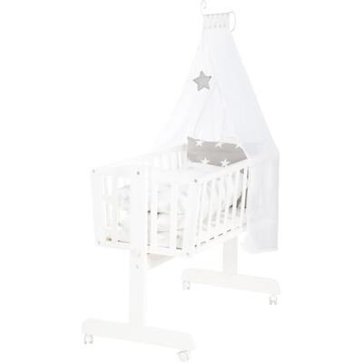 roba Babysäng Little Stars 40 x 90 cm i trä Vagga & Babysäng Sänguppsättning komplett med låsfunktion & textilutrustning Vit/Grå roba Babysäng Little Stars 40 x 90 cm i trä Vagga & Babysäng Sänguppsättning komplett med låsfunktion & textilutrustning Vit/Grå