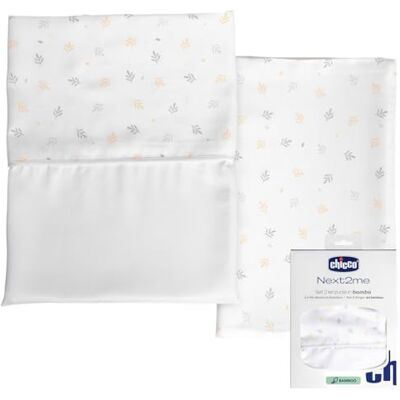 Chicco Bambuefiberlakansset, 1 topplatta och 1 ark med hörn, kompatibelt med madrasser 50 x 83 cm, bladsfantasy tillverkad av bambuefiber Chicco Bambuefiberlakansset, 1 topplatta och 1 ark med hörn, kompatibelt med madrasser 50 x 83 cm, bladsfantasy tillverkad av bambuefiber