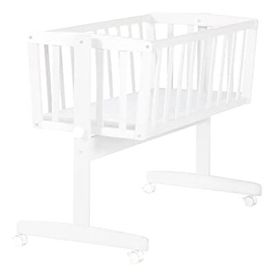 roba Babyvagga inklusive madrass 40 x 90 cm Vaggfunktion med låsknapp + bromshjul Vaggset för spädbarn Trä vit roba Babyvagga inklusive madrass 40 x 90 cm Vaggfunktion med låsknapp + bromshjul Vaggset för spädbarn Trä vit