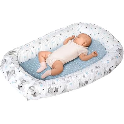 Medi Partners Babynest, gosig nest, babynest, 100% bomull, resesäng för spädbarn, 100 x 60 x 15 cm, avtagbar (Teddyblå, blå Minky) Medi Partners Babynest, gosig nest, babynest, 100% bomull, resesäng för spädbarn, 100 x 60 x 15 cm, avtagbar (Teddyblå, blå Minky)