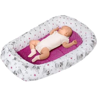 Medi Partners Babynest, gosig nest, babynest, 100% bomull, resesäng för spädbarn, 100 x 60 x 15 cm, avtagbar (Rosa nalle, rosa Minky) Medi Partners Babynest, gosig nest, babynest, 100% bomull, resesäng för spädbarn, 100 x 60 x 15 cm, avtagbar (Rosa nalle, rosa Minky)