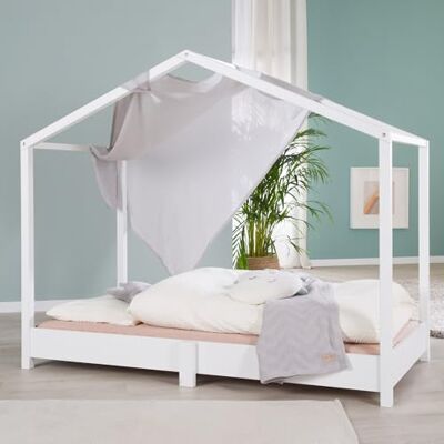 roba Hausbett 70 x 140 cm med ribbotten Golvnära barnsäng enligt Montessori-principen Kan utökas med husbäddsfodral Vitlackad trä roba Hausbett 70 x 140 cm med ribbotten Golvnära barnsäng enligt Montessori-principen Kan utökas med husbäddsfodral Vitlackad trä