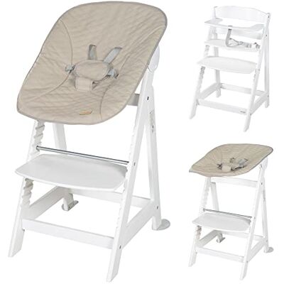 roba Born Up Barnstol Set 2in1 + Nyföddinsats Greyish, kviltad Barnstol med liggläge från födseln Trä vit roba Born Up Barnstol Set 2in1 + Nyföddinsats Greyish, kviltad Barnstol med liggläge från födseln Trä vit