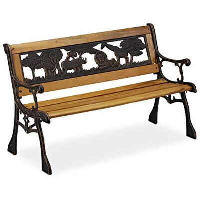 Relaxdays trädgårdsbänk för barn, natur afrikanskt djurmotiv, 50 kg belastning, trä, gjutjärn, 51 x 83 x 37 cm Relaxdays trädgårdsbänk för barn, natur afrikanskt djurmotiv, 50 kg belastning, trä, gjutjärn, 51 x 83 x 37 cm