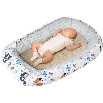 Medi Partners Babynest, gosig nest, babynest, 100% bomull, resesäng för spädbarn, 100 x 60 x 15 cm, avtagbar(Bohodjur med beige Minky-mönster) Medi Partners Babynest, gosig nest, babynest, 100% bomull, resesäng för spädbarn, 100 x 60 x 15 cm, avtagbar(Bohodjur med beige Minky-mönster)