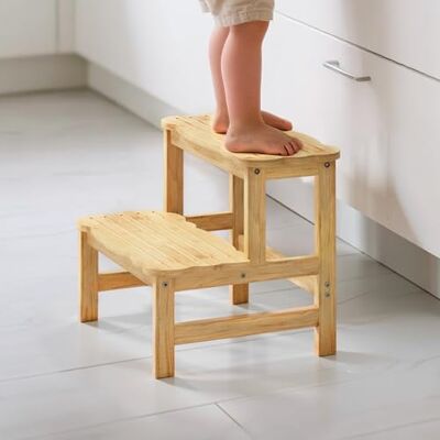 COSYLAND Stegpall med 2 steg Barntrapppall Barnmöbler för badrum, kök, barnrum från 2 år toalettpall (naturlig) COSYLAND Stegpall med 2 steg Barntrapppall Barnmöbler för badrum, kök, barnrum från 2 år toalettpall (naturlig)