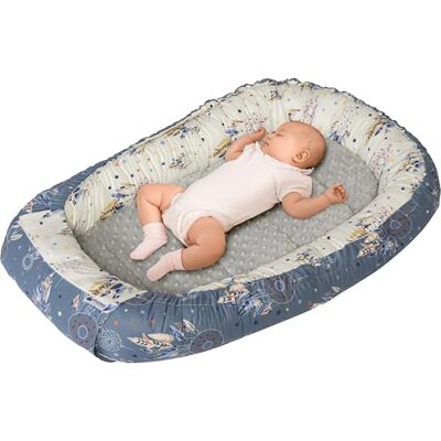 Medi Partners Babynest, gosig nest, babynest, 100% bomull, resesäng för spädbarn, 100 x 60 x 15 cm, avtagbar (Mörka fångare med grå Minky) Medi Partners Babynest, gosig nest, babynest, 100% bomull, resesäng för spädbarn, 100 x 60 x 15 cm, avtagbar (Mörka fångare med grå Minky)
