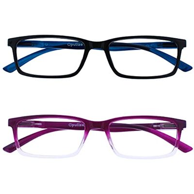 OPULIZE Se 2-pack blåljusblockerande läsglasögon svart lila datorspel anti-bländning män kvinnor BB9-15 +2,50 OPULIZE Se 2-pack blåljusblockerande läsglasögon svart lila datorspel anti-bländning män kvinnor BB9-15 +2,50