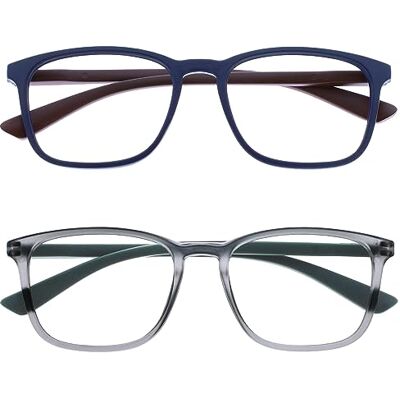 OPULIZE Max läsglasögon bred rektangulär klassisk ram unisex herr dam fjädergångjärn R78, Blå och grå – 2 par, +3.00 Dioptrías OPULIZE Max läsglasögon bred rektangulär klassisk ram unisex herr dam fjädergångjärn R78, Blå och grå – 2 par, +3.00 Dioptrías
